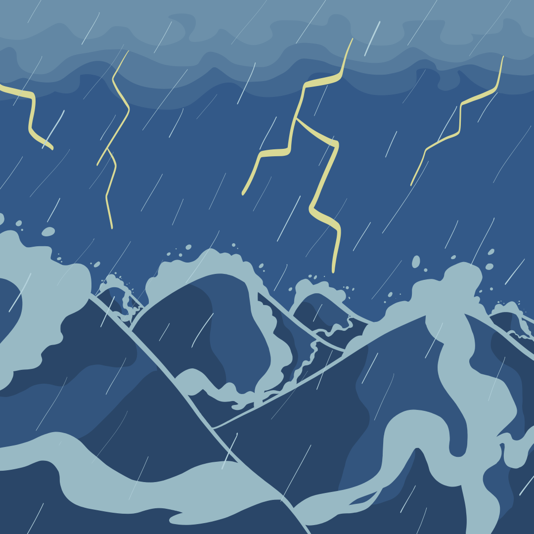 stormy sea waves vector drawing